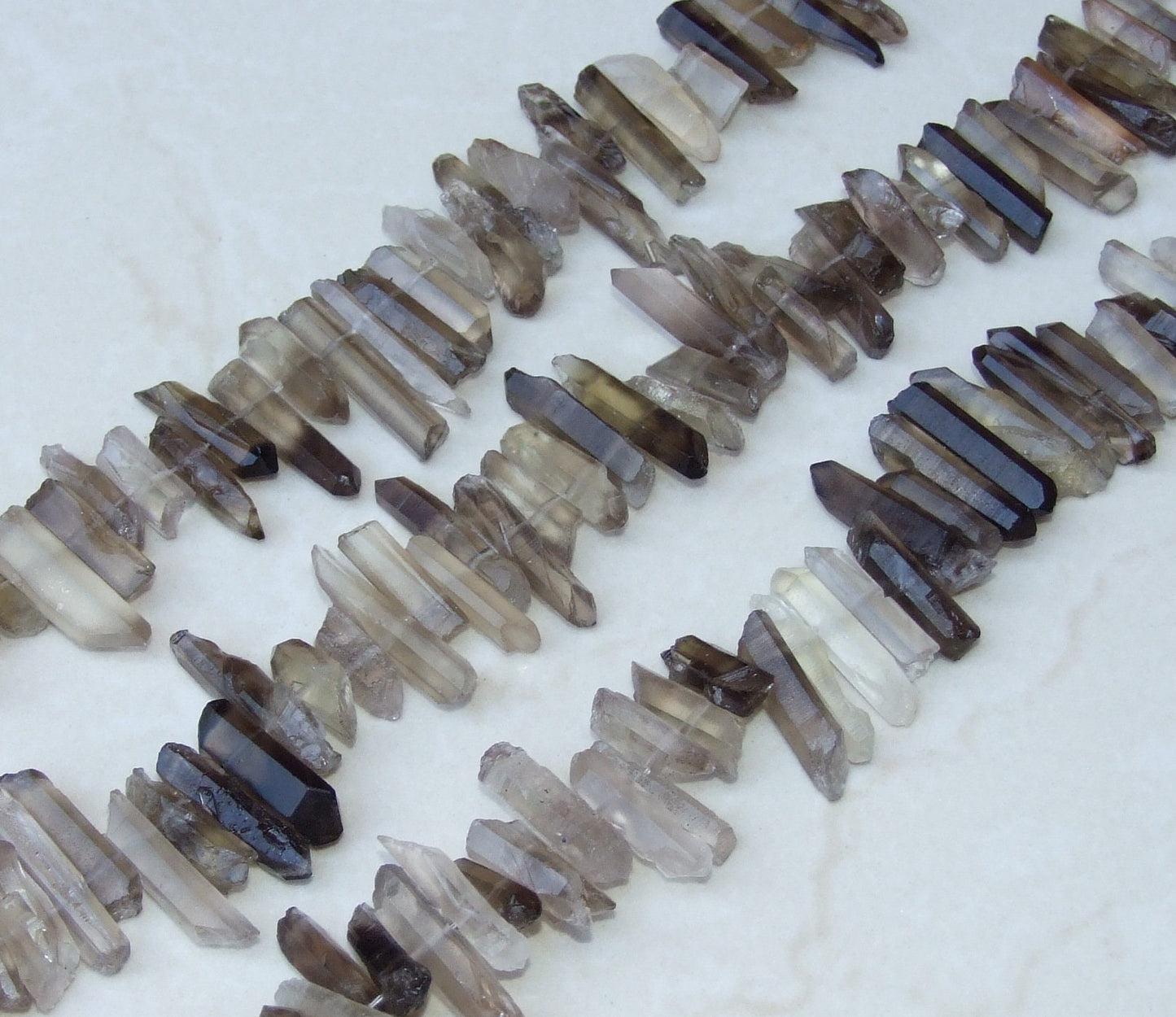 Smoky Quartz Cluster, Smokey Quartz Points Strand, Raw Quartz Points Drilled, Quartz Crystals Points Strand of Bead, Random Length 15 - 30mm