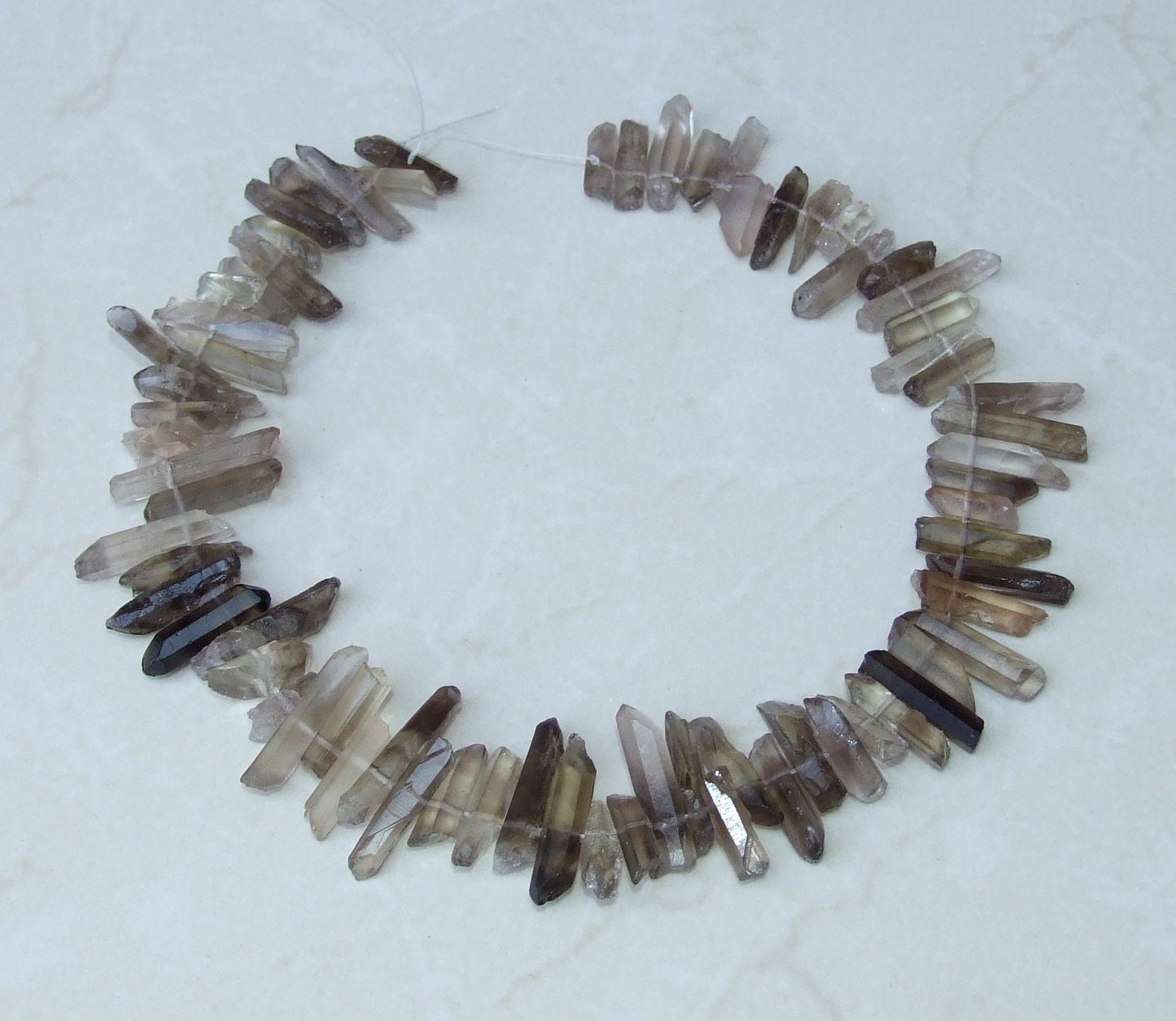 Smoky Quartz Cluster, Smokey Quartz Points Strand, Raw Quartz Points Drilled, Quartz Crystals Points Strand of Bead, Random Length 15 - 30mm