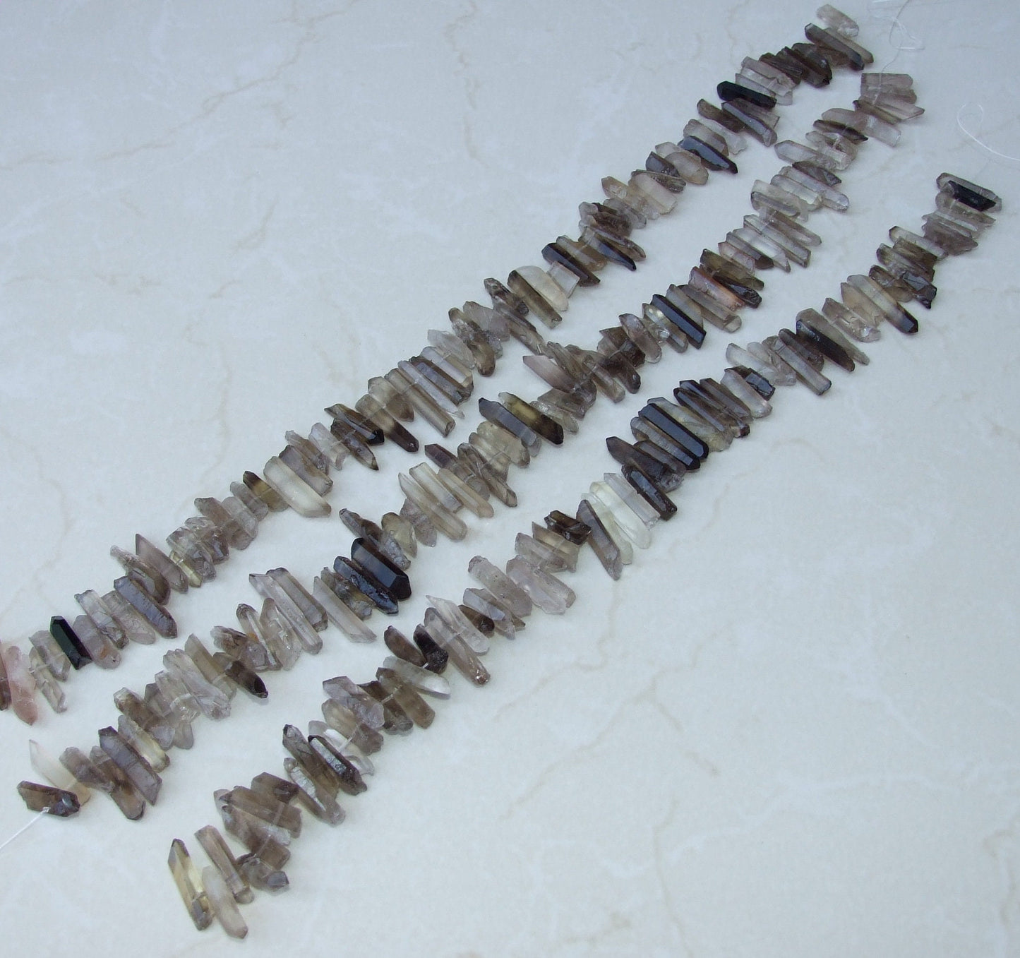 Smoky Quartz Cluster, Smokey Quartz Points Strand, Raw Quartz Points Drilled, Quartz Crystals Points Strand of Bead, Random Length 15 - 30mm