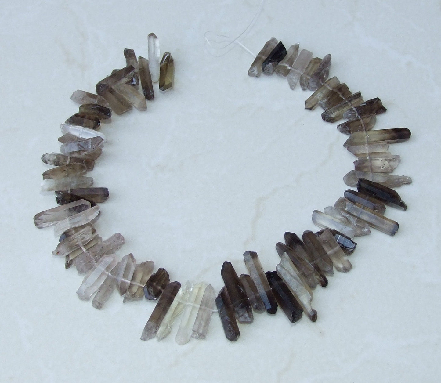 Smoky Quartz Cluster, Smokey Quartz Points Strand, Raw Quartz Points Drilled, Quartz Crystals Points Strand of Bead, Random Length 15 - 30mm