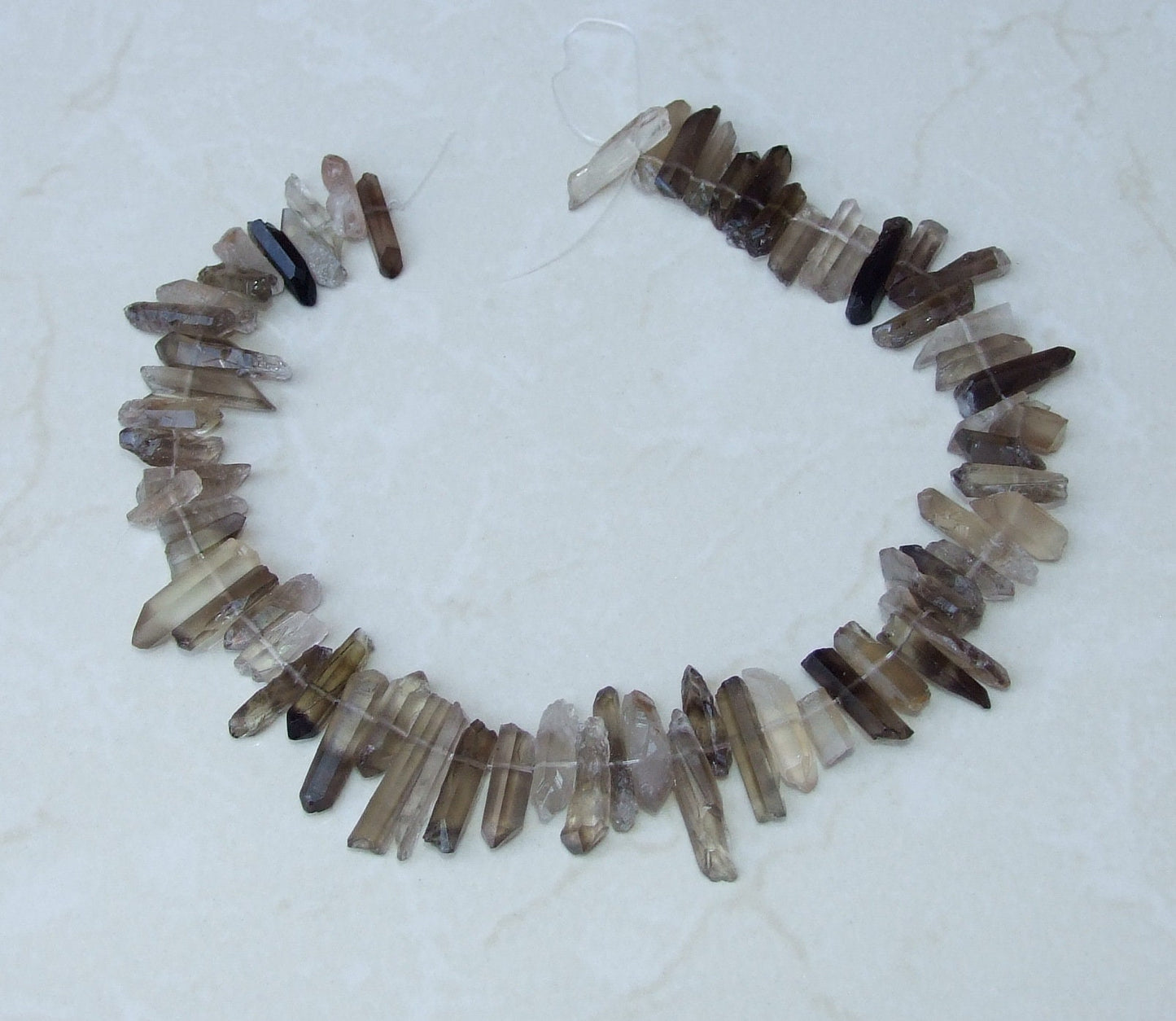 Smoky Quartz Cluster, Smokey Quartz Points Strand, Raw Quartz Points Drilled, Quartz Crystals Points Strand of Bead, Random Length 15 - 30mm