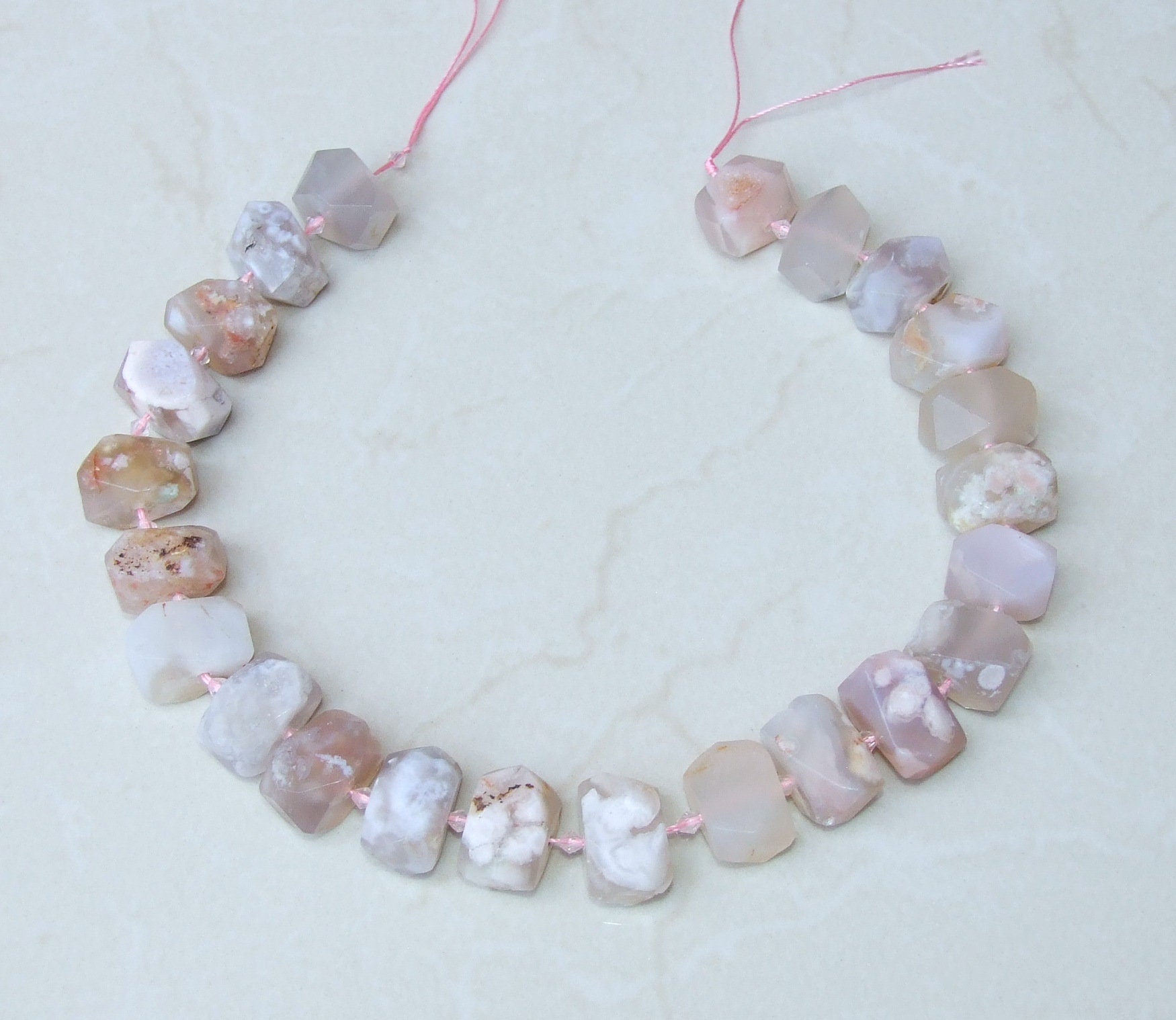 Pink Blossom Agate Faceted Nugget, Blossom Agate Pendant, Gemstone Beads, Polished Blossom Agate, Half Strand - Large 20-22mm, Small 12-14mm