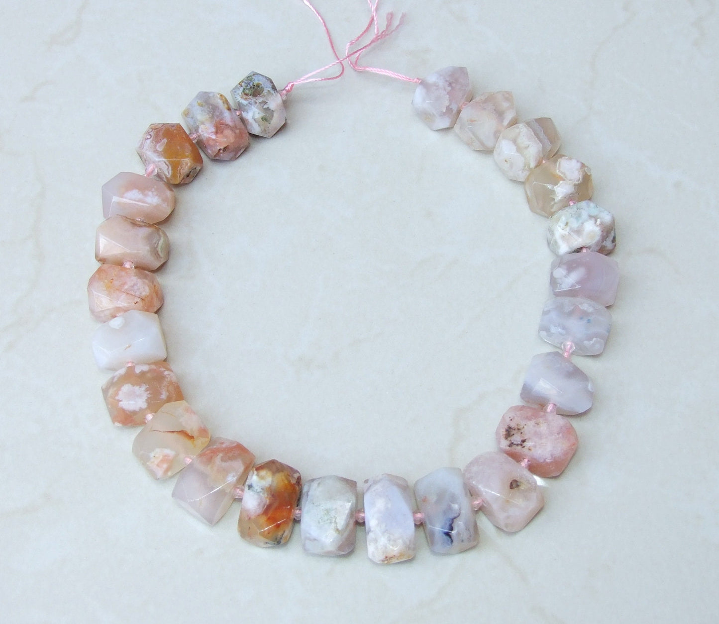 Pink Blossom Agate Faceted Nugget, Blossom Agate Pendant, Gemstone Beads, Polished Blossom Agate, Half Strand - Large 20-22mm, Small 12-14mm