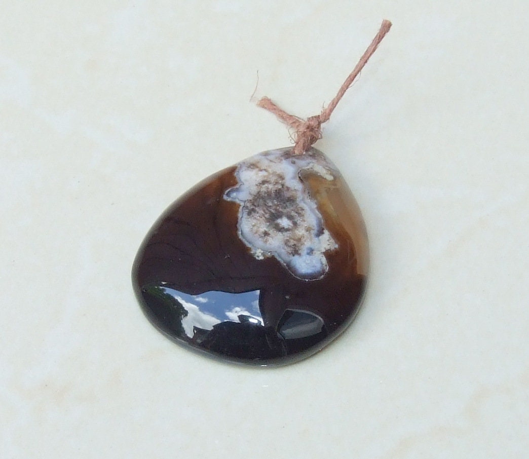Blossom Agate Pendant, Natural Stone Pendant, Druzy Pendant, Polished Gemstone Pendant, Jewelry Stone, Necklace Pendant, 37mm x 44mm - 5841