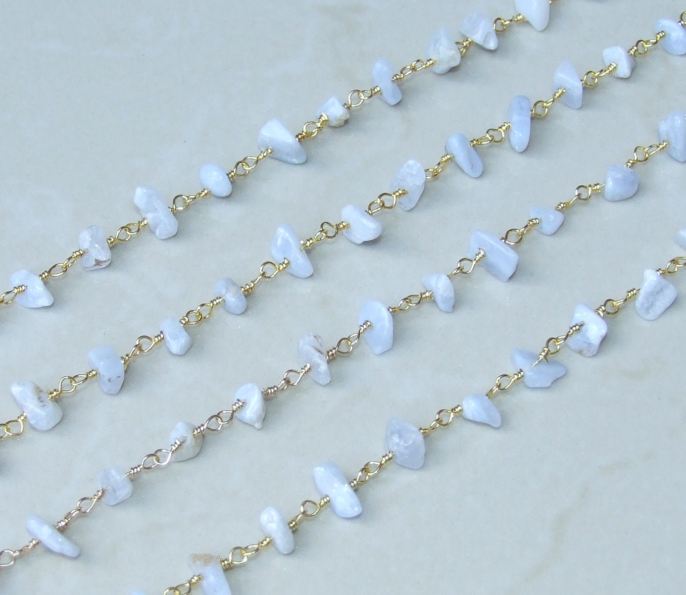 Blue Lace Agate Rosary Chain by the Foot, Beaded Chain, Rosary Chain Wholesale, Rosary Chain Bulk, Rosary Chain for Jewelry Making