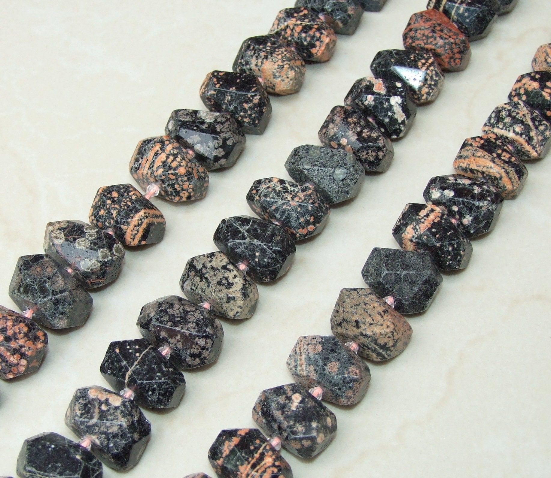 Snowflake Obsidian Faceted Nugget, Polished Obsidian Pendant, Gemstone Beads, Jewelry Stones, Obsidian Beads, Half Strand 13mm x 15mm x 23mm