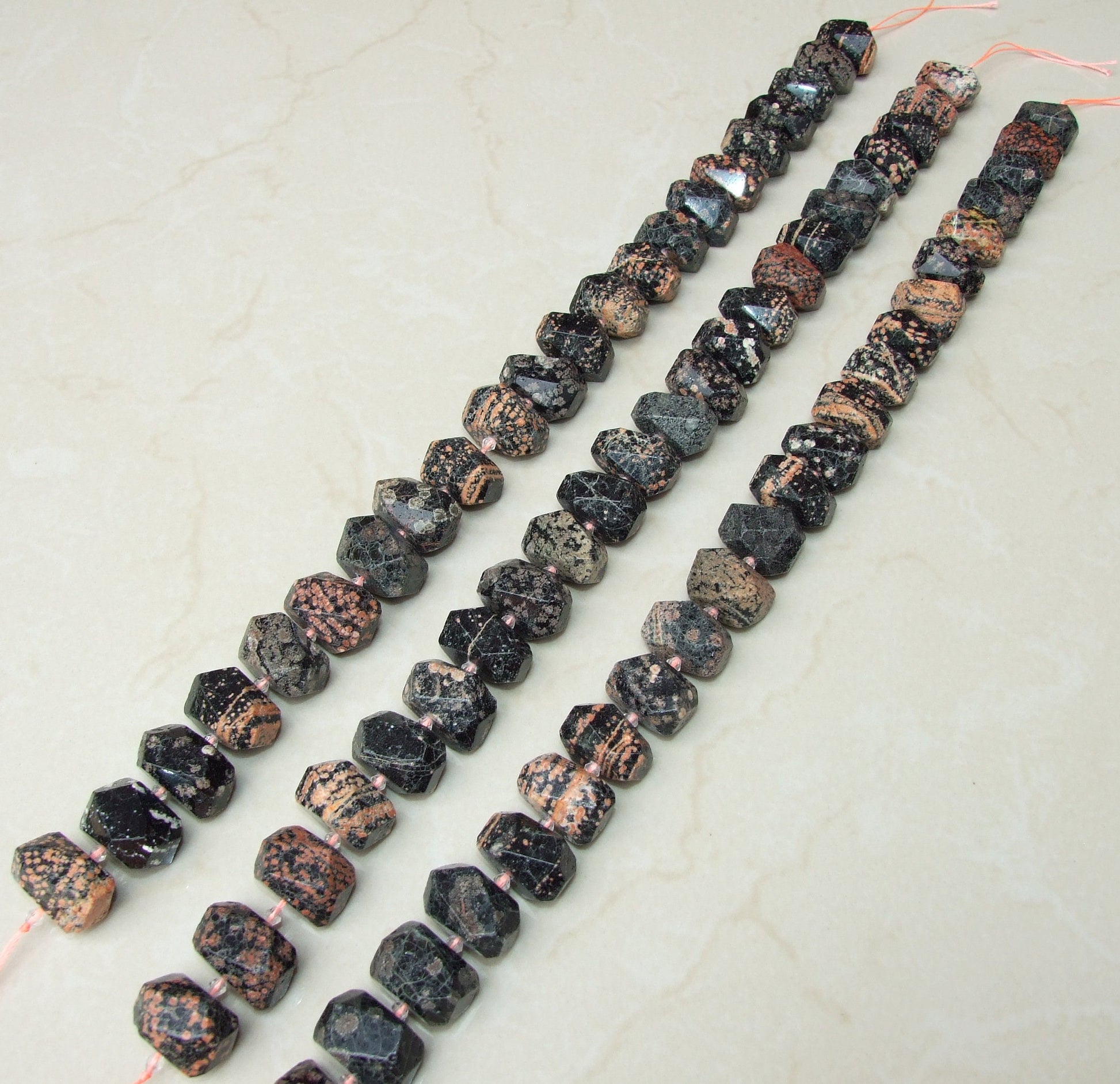 Snowflake Obsidian Faceted Nugget, Polished Obsidian Pendant, Gemstone Beads, Jewelry Stones, Obsidian Beads, Half Strand 13mm x 15mm x 23mm