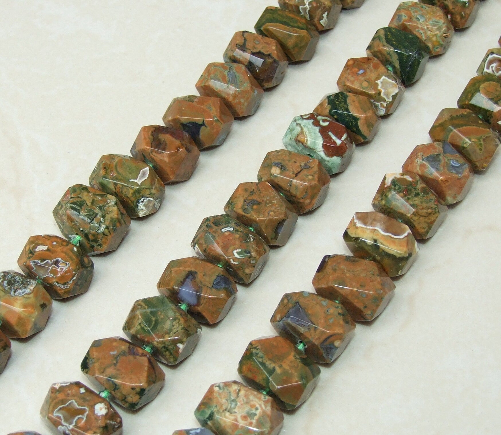 Rainforest Jasper Faceted Nugget, Polished Jasper Pendant, Gemstone Beads, Jewelry Stones, Jasper Beads, Half Strand - 13mm x 15mm x 20mm
