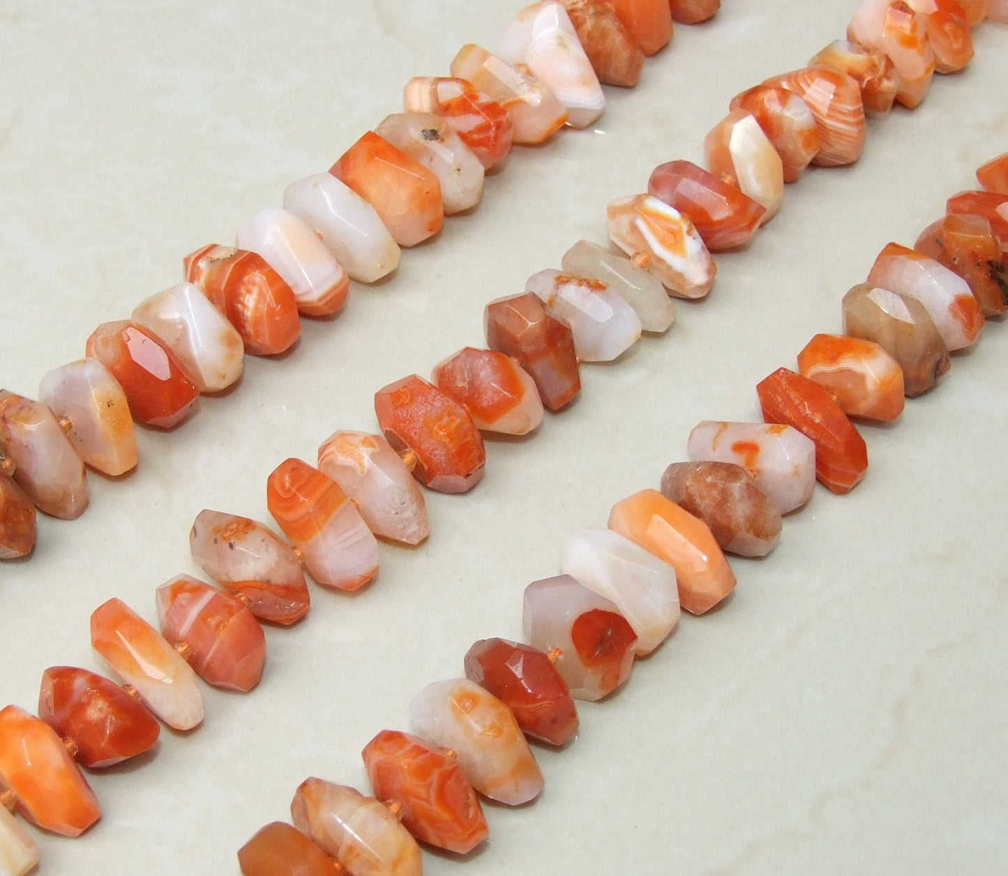 Carnelian Faceted Nugget, Polished Carnelian Pendant, Gemstone Beads, Jewelry Stones, Carnelian Beads, Half Strand - 10mm x 19mm x 23mm