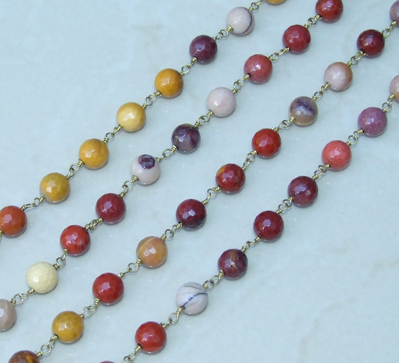 Natural Mookaite Rosary Chain, Micro Faceted Beads, Beaded Chain, Body Chain Jewelry, Gold Chain, Necklace Chain, Belly Chain, Round, 8.5mm