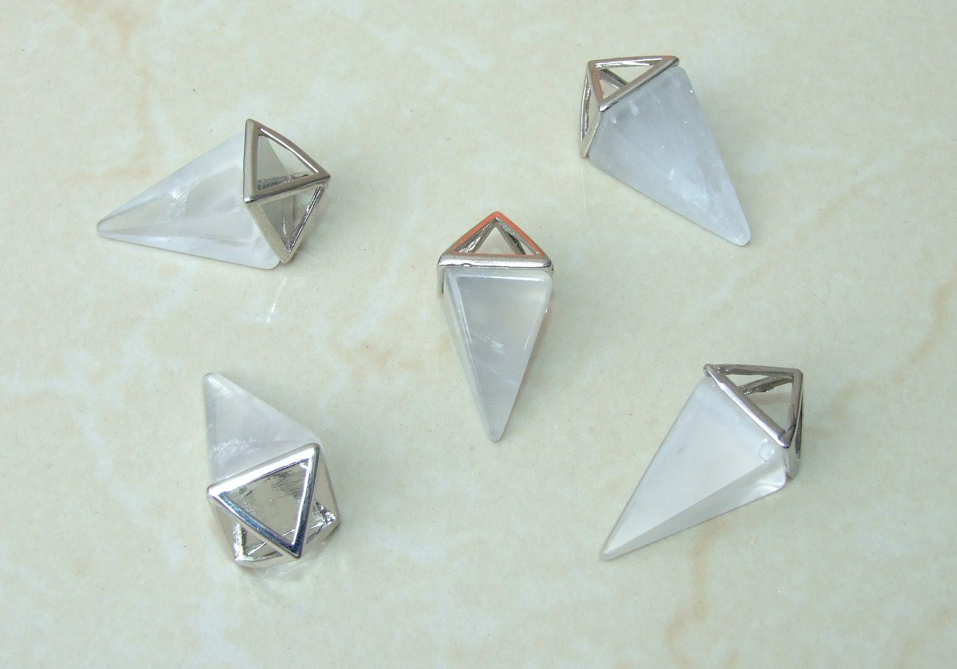 Quartz Pendant - Pyramid Pendant - Triangle Pendant - Quartz Point - Silver Plated - Gemstone Pyramid Pendant - 15mm x 34mm