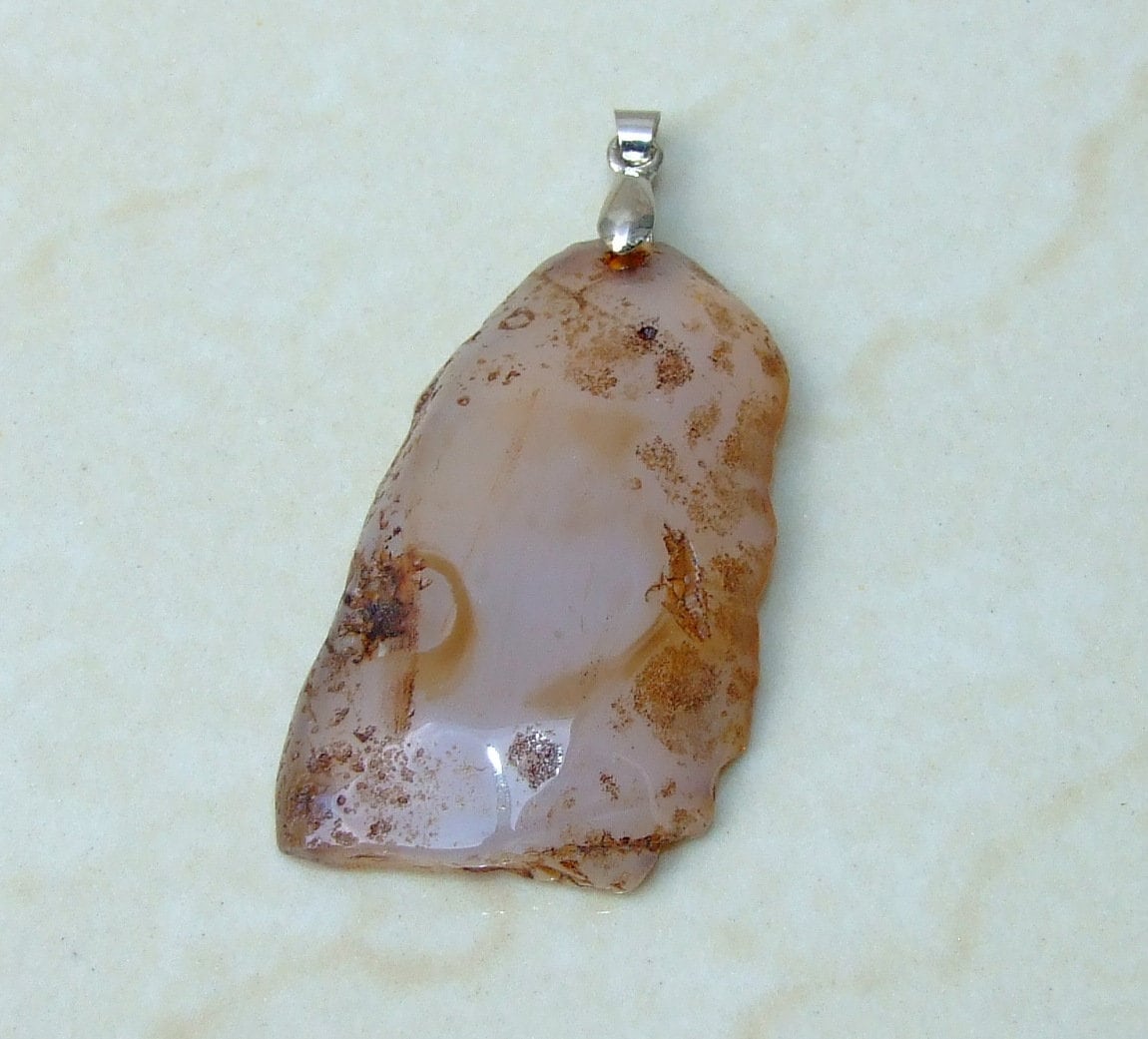 Natural Dendritic Agate Pendant, Gemstone Pendant, Agate Slice Pendant, Jewelry Stone Pendant, Agate Necklace Pendant - 26mm x 48mm - 6918