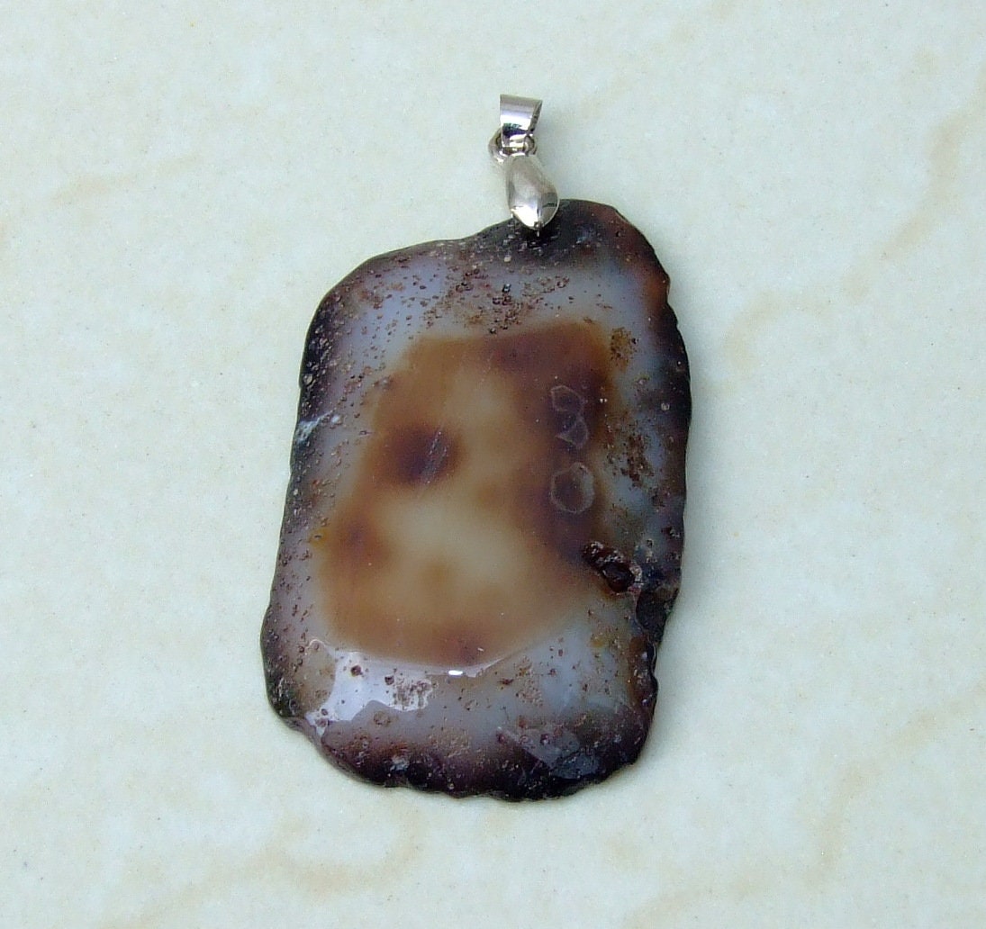 Natural Dendritic Agate Pendant, Gemstone Pendant, Agate Slice Pendant, Jewelry Stone Pendant, Agate Necklace Pendant - 27mm x 46mm - 6920