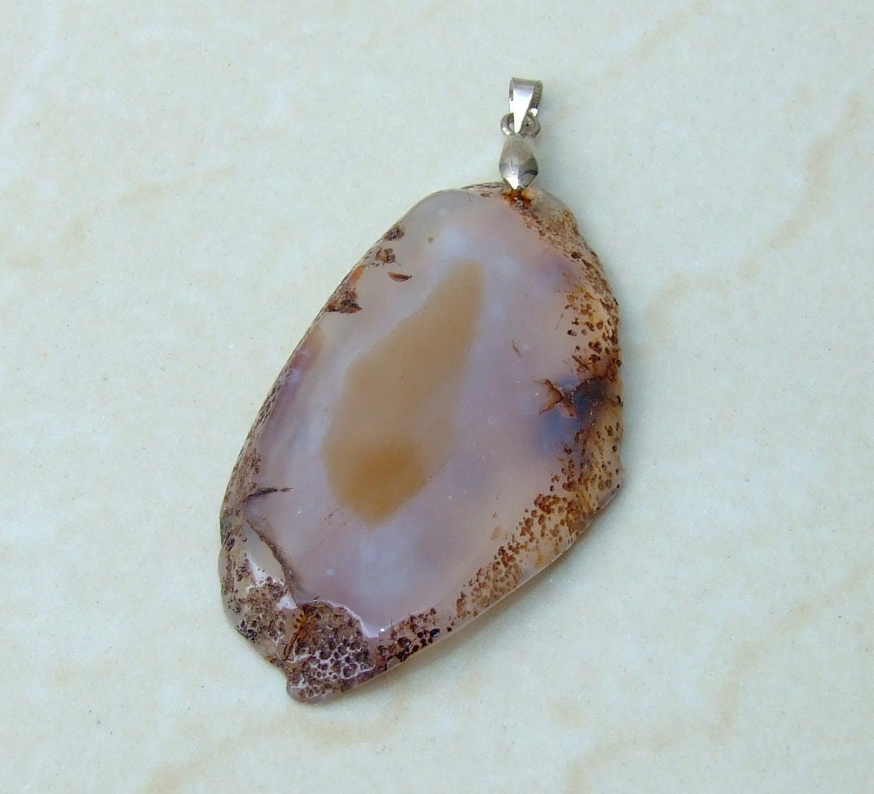 Natural Dendritic Agate Pendant, Gemstone Pendant, Agate Slice Pendant, Jewelry Stone Pendant, Agate Necklace Pendant - 31mm x 54mm - 6922