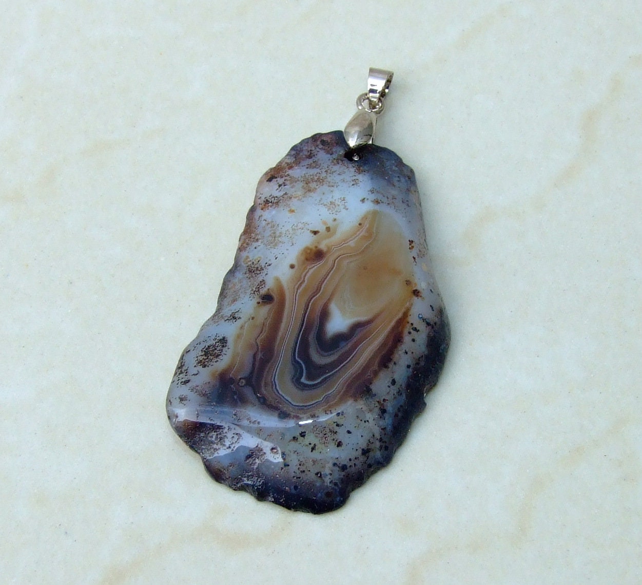 Natural Dendritic Agate Pendant, Gemstone Pendant, Agate Slice Pendant, Jewelry Stone Pendant, Agate Necklace Pendant - 29mm x 51mm - 6923