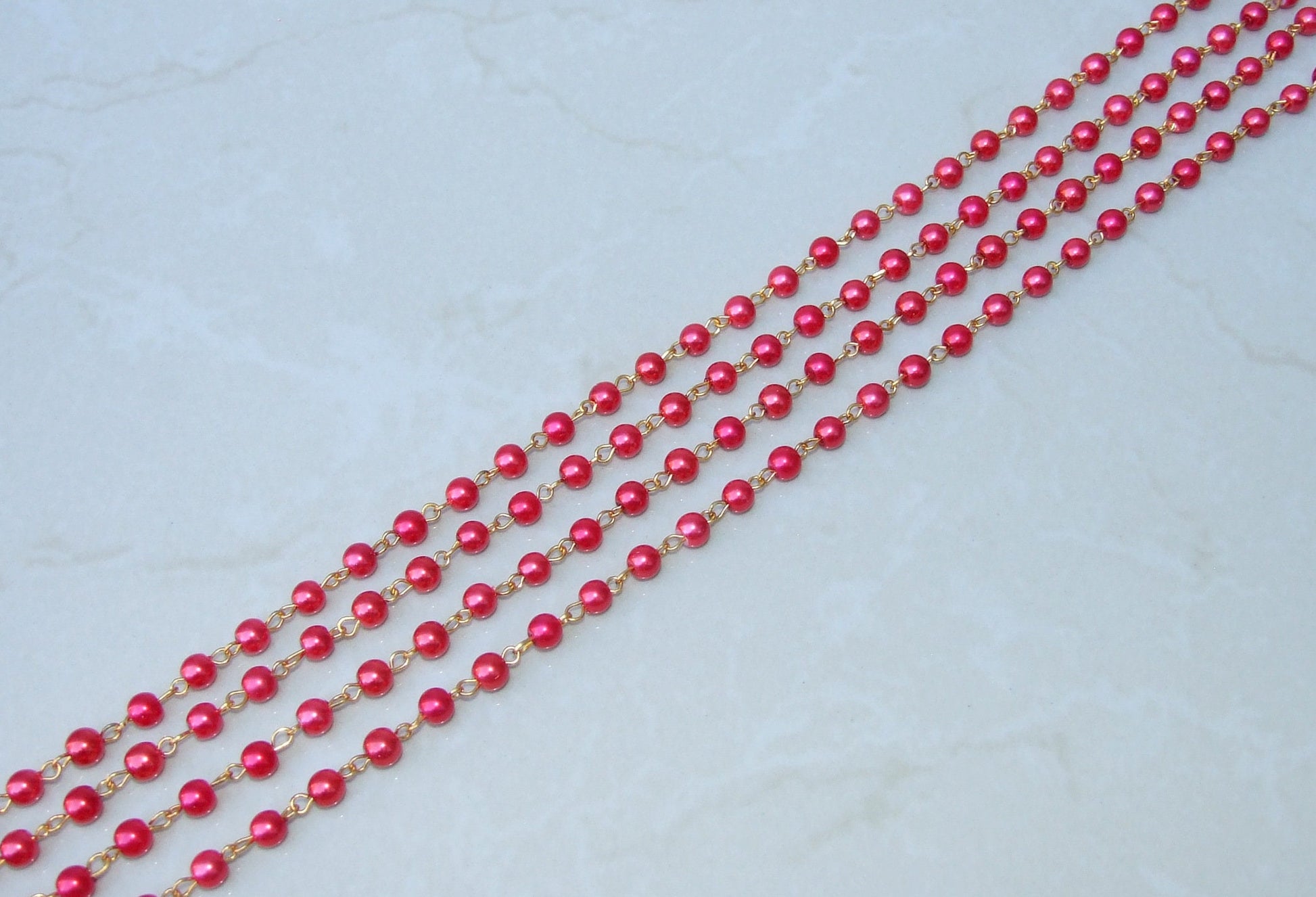 Red Glass Rosary Chain, 1 Meter, Bulk Chain, Polished Glass Beads, Beaded Chain, Body Chain, Gold Chain, Necklace Chain, Belly Chain, 6mm
