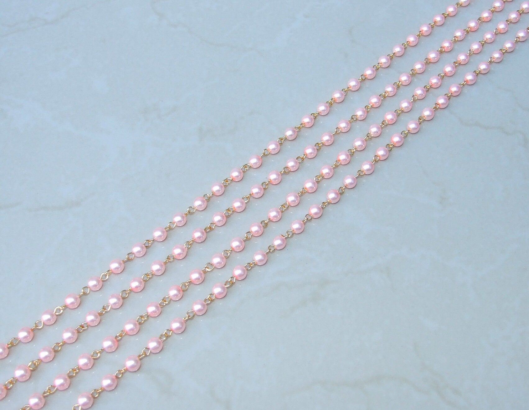 Pink Pearl Rosary Chain, 1 Meter, Bulk Chain, Round Glass Beads, Beaded Chain, Body Chain, Gold Chain, Necklace Chain, Belly Chain, 6mm, 604
