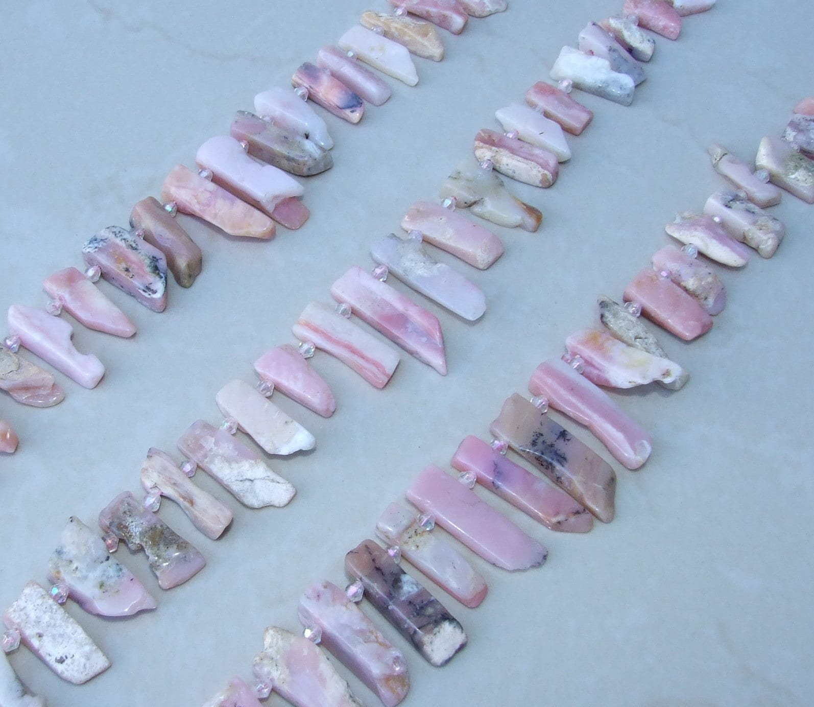 Small Peruvian Pink Opal Slice, Pink Opal Teeth, Pink Opal Bead Pendant Stick, Polished Pink Opal Slab, Gemstone Beads, 15mm to 30+mm