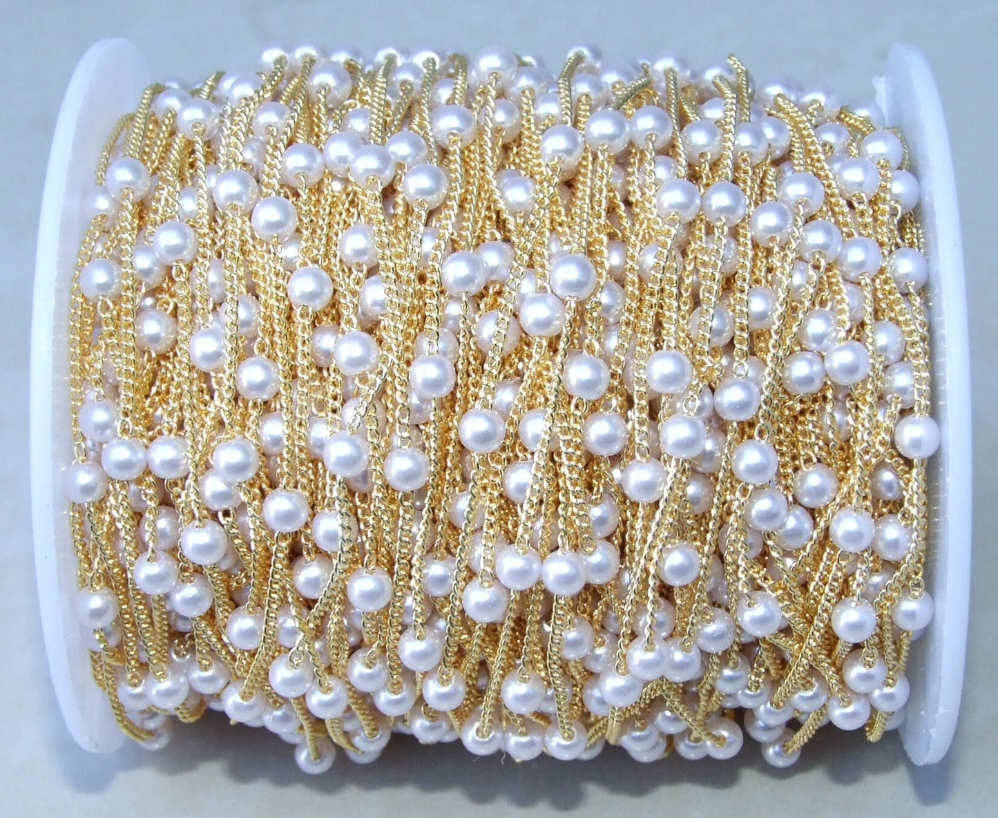 Gold Chain, Oval Link Glass Pearl Cable Chain, Jewelry Chain, Necklace Chain, Body Chain, Bulk Chain, Sold by the Meter, 1.25mm x .85mm