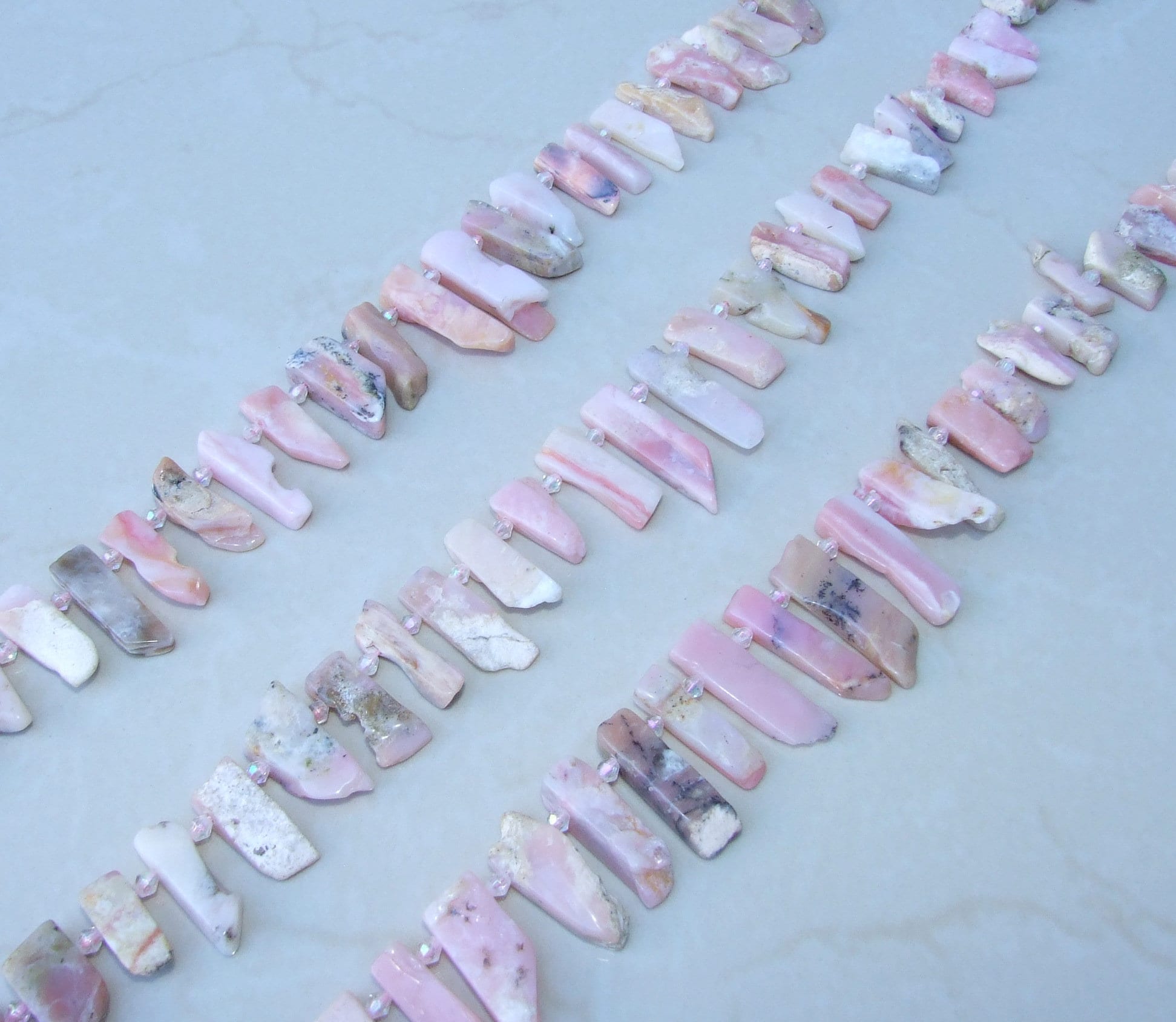 Small Peruvian Pink Opal Slice, Pink Opal Teeth, Pink Opal Bead Pendant Stick, Polished Pink Opal Slab, Gemstone Beads, 15mm to 30+mm