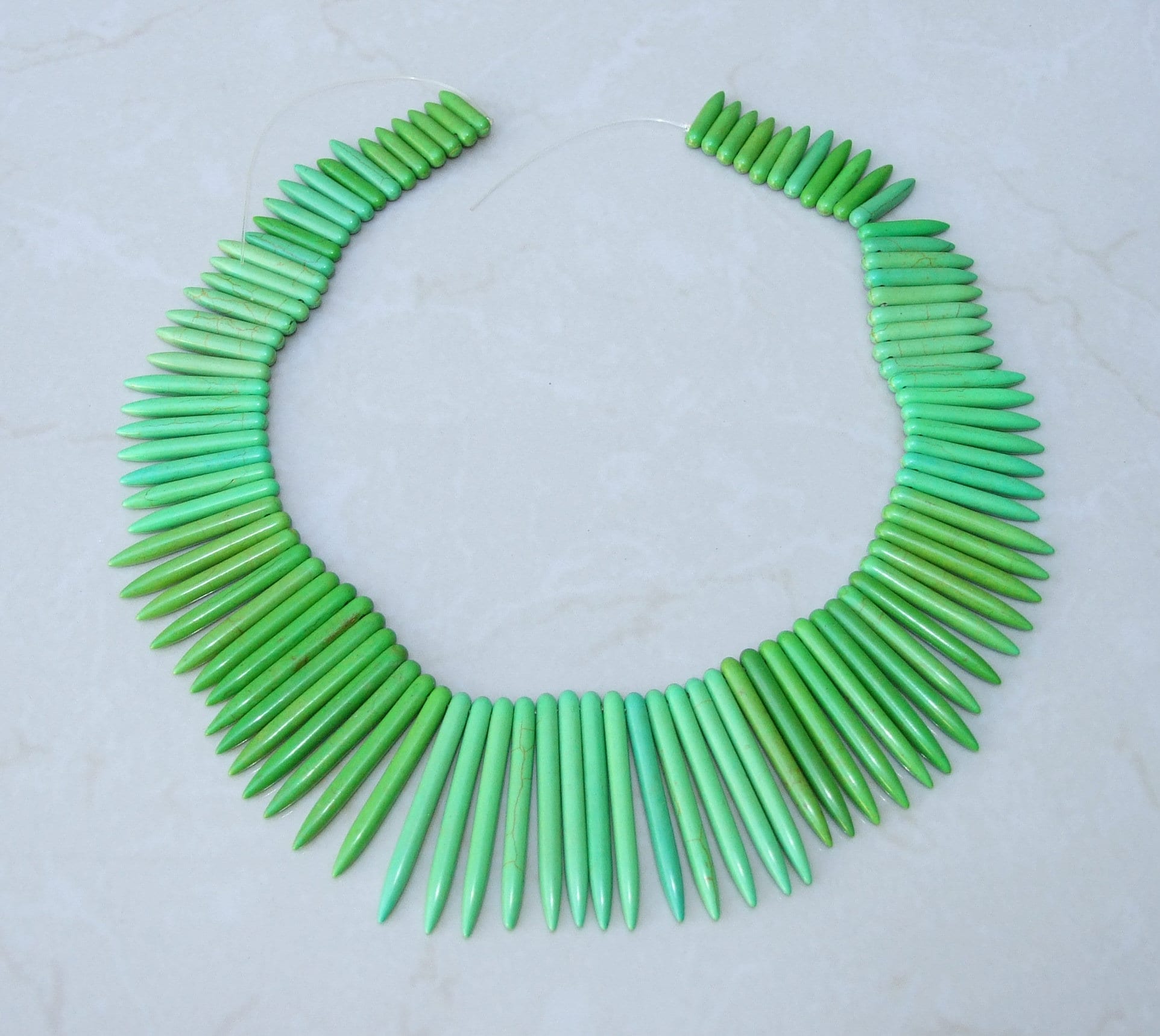 Green Turquoise, Spike Beads, Spike Collar, Spike Choker Necklace, Turquoise Spike Necklace, Statement Necklace, Spike Bib Necklace, 50mm