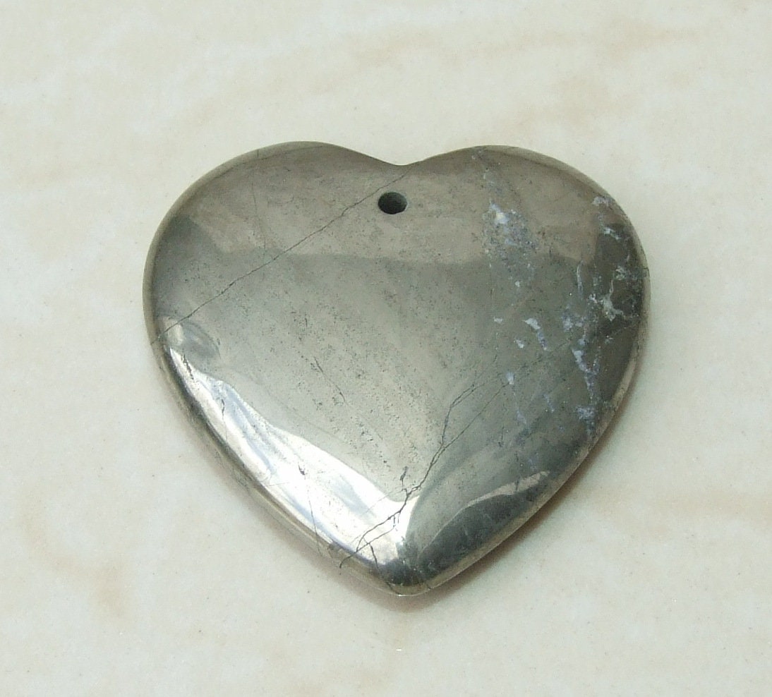 Pyrite Heart Shaped Pendant, Gemstone Pendant, Polished Pyrite, Natural Pyrite, Fools Gold, Pyrite Jewelry, Loose Stones, 40mm x 40mm