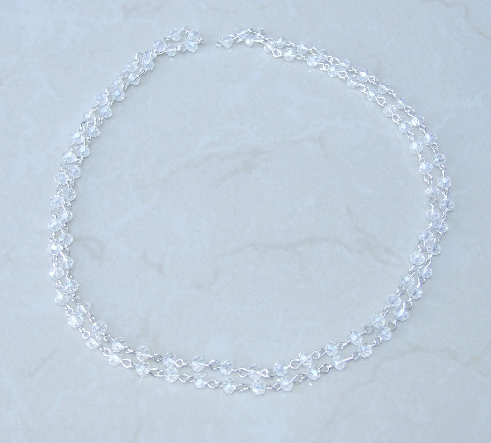 Clear Faceted Glass Bead Rosary Chain, 1 Meter, Beaded Chain, Body Chain Jewelry, Silver Chain, Necklace Chain, Belly Chain, 6mm x 8mm, 001