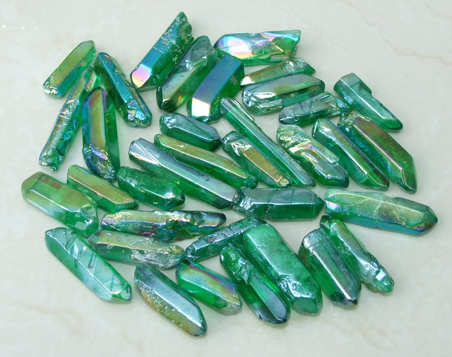 8 Lightly Polished Undrilled Angel Aura AB Quartz Crystals Points, Titanium Quartz, Gemstone Beads, Pendant, Wand, Healing Quartz, 35-45mm