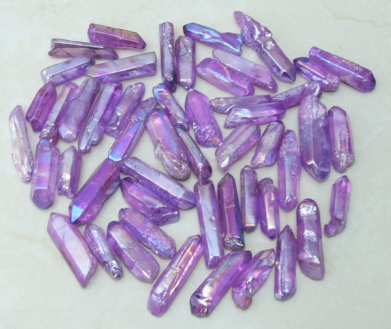 10 Lightly Polished Undrilled Bulk Aura Quartz Crystals Points, Titanium Quartz, Gemstone Beads, Pendant, Wand, Healing Quartz, 30-45+mm