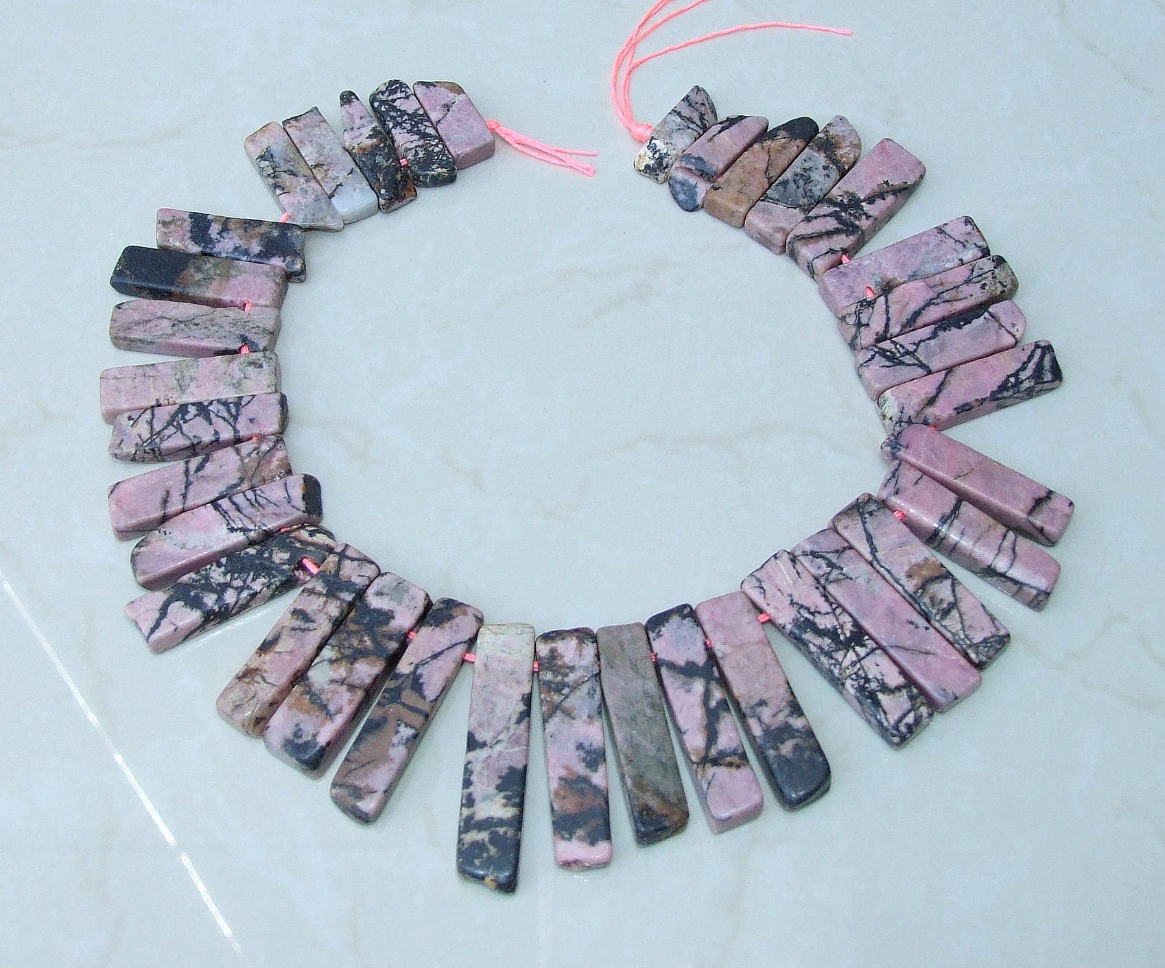 Rhodonite Beads, Polished Slice, Rhodonite Pendant, Rhodonite Slice, Gemstone Beads, Rhodonite Jewelry Supplies, Half Strand - 30mm to 45mm