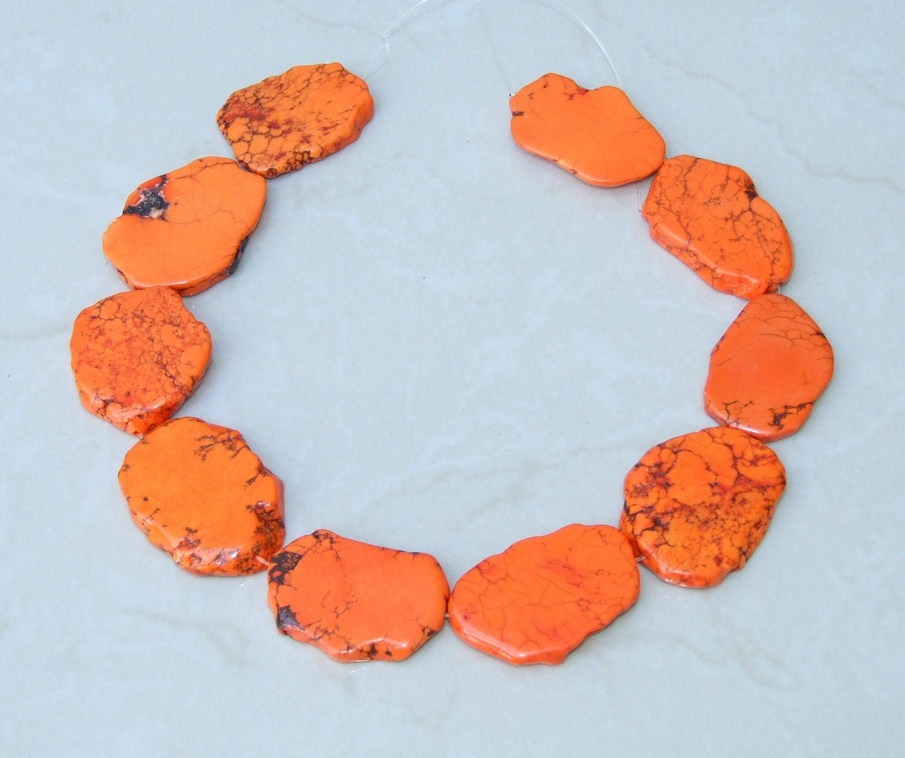 Orange Magnesite Beads, Magnesite Nuggets Beads Slabs,  Howlite Beads, Slab Gemstones, Howlite Necklace, Loose Stones, Slabs - 35mm to 45mm