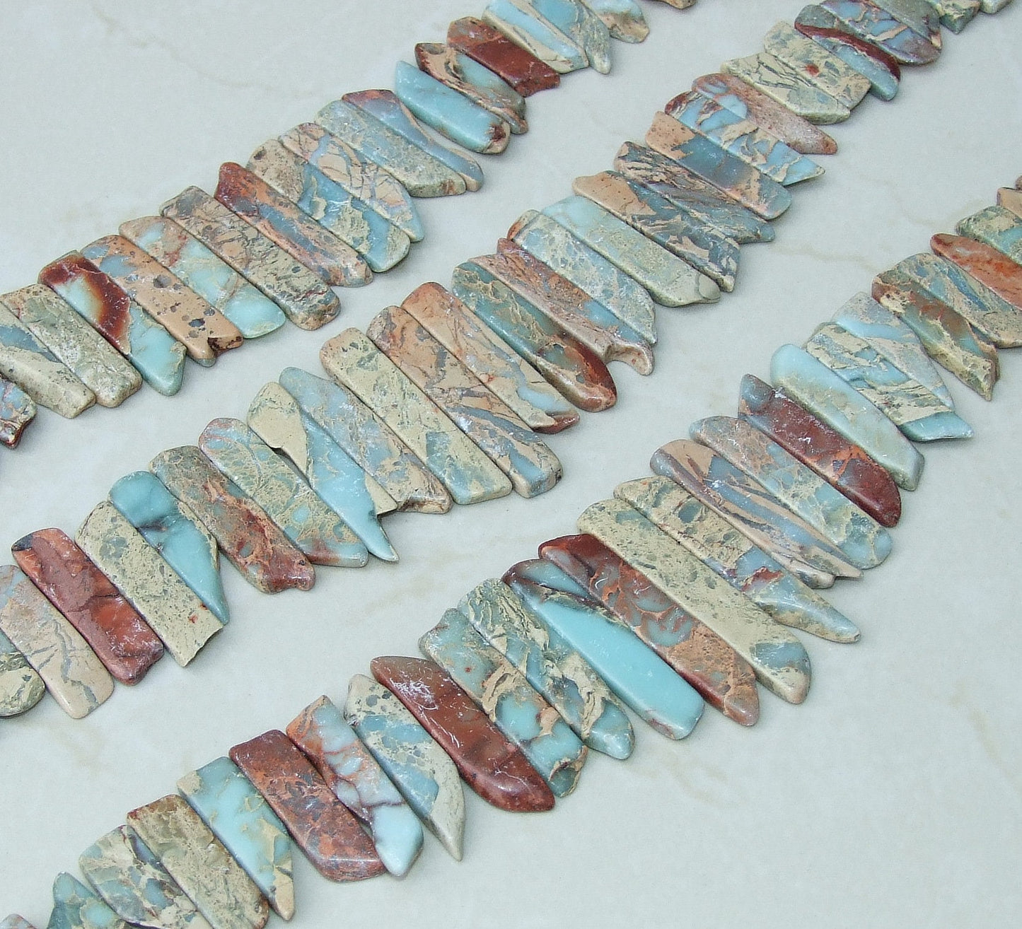 African Opal Beads for Jewelry Making, Aqua Terra Jasper Slice Beads for Necklace Making, Imperial Jasper Slab Bead Strand, Loose Beads 45mm