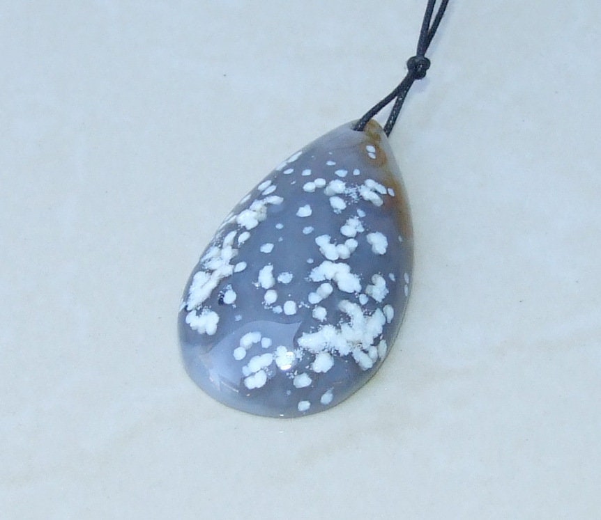 Blossom Agate Pendant, Natural Stone Pendant, Druzy Pendant, Polished Gemstone Pendant, Jewelry Stone, Necklace Pendant, 27mm x 50mm - 8910