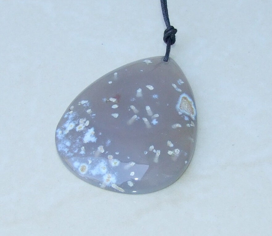 Blossom Agate Pendant, Natural Stone Pendant, Druzy Pendant, Polished Gemstone Pendant, Jewelry Stone, Necklace Pendant, 40mm x 53mm - 8909