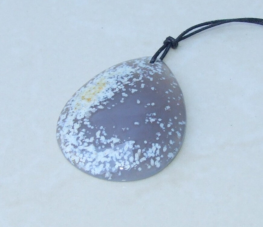 Blossom Agate Pendant, Natural Stone Pendant, Druzy Pendant, Polished Gemstone Pendant, Jewelry Stone, Necklace Pendant, 37mm x 48mm - 8912