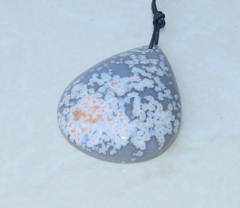 Blossom Agate Pendant, Natural Stone Pendant, Druzy Pendant, Polished Gemstone Pendant, Jewelry Stone, Necklace Pendant, 36mm x 46mm - 8913