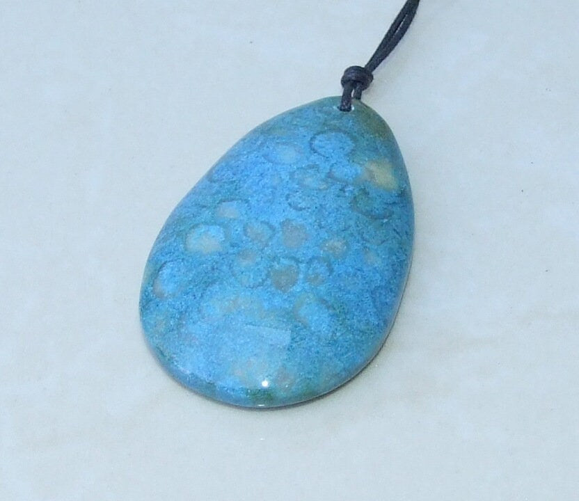 Fossil Coral Agate Pendant, Natural Stone Pendant, Druzy Pendant, Gemstone Pendant, Jewelry Stone, Necklace Pendant, 32mm x 51mm - 8920