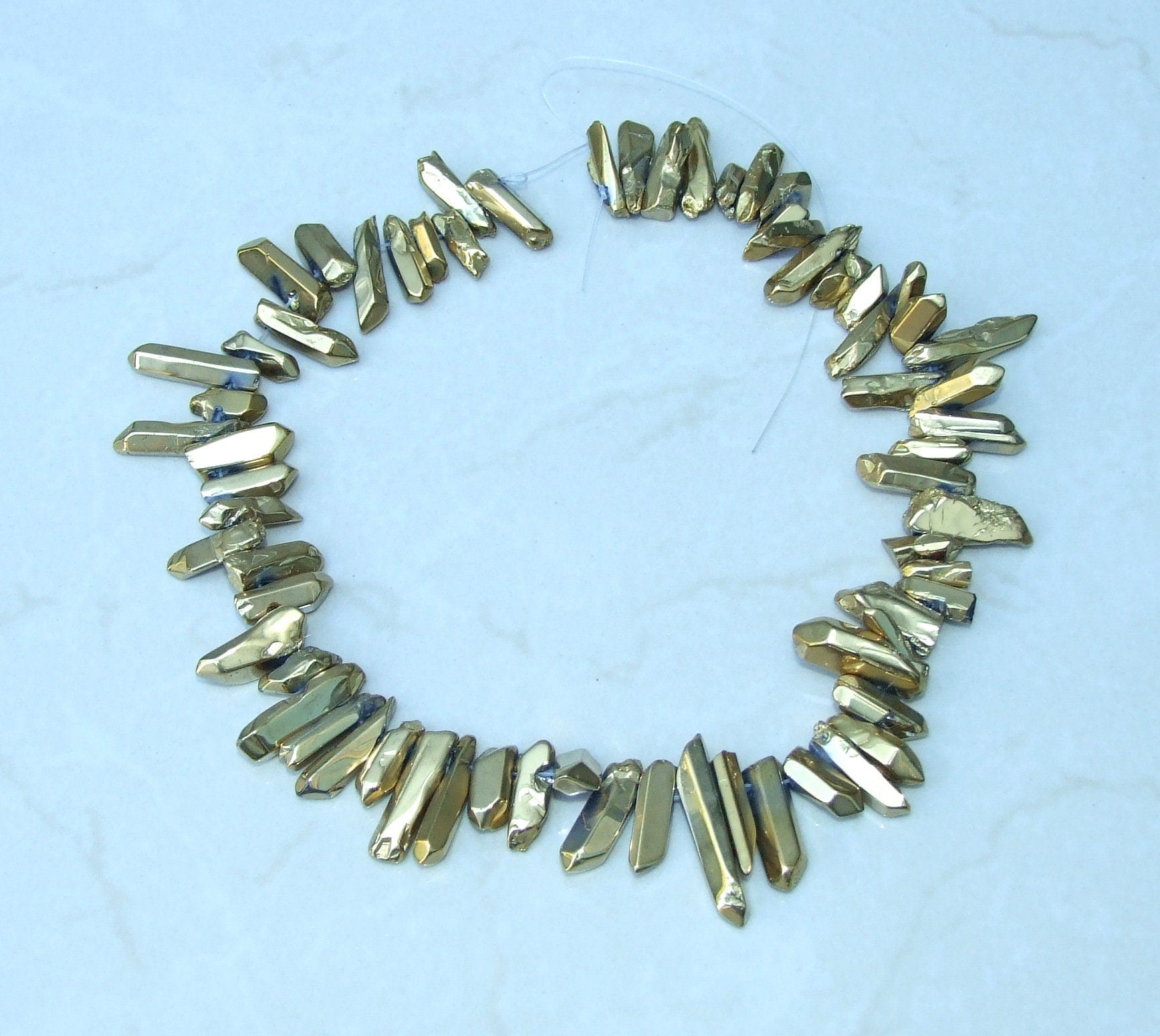Polished Gold Titanium Quartz Cluster Point, Random Quartz Point Strand, Quartz Points Drilled, Quartz Crystals Points Strand Beads, 15-30mm