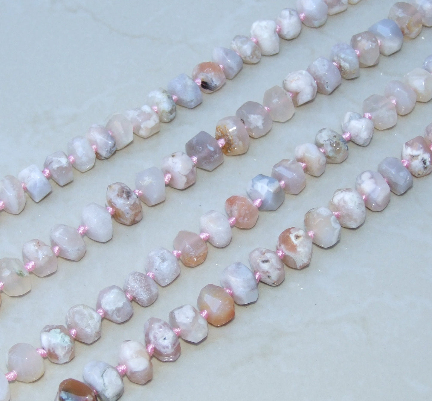 Pink Blossom Agate Faceted Nugget, Blossom Agate Pendant, Gemstone Beads, Polished Blossom Agate, Half Strand - Large 20-22mm, Small 12-14mm