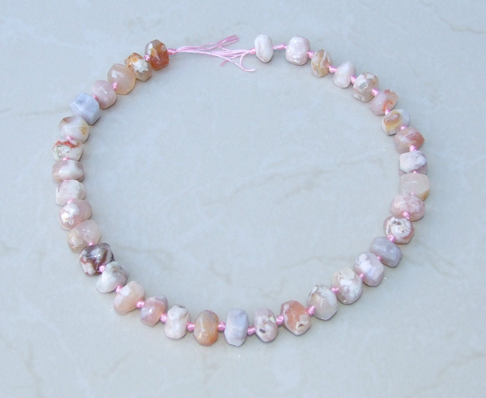 Pink Blossom Agate Faceted Nugget, Blossom Agate Pendant, Gemstone Beads, Polished Blossom Agate, Half Strand - Large 20-22mm, Small 12-14mm