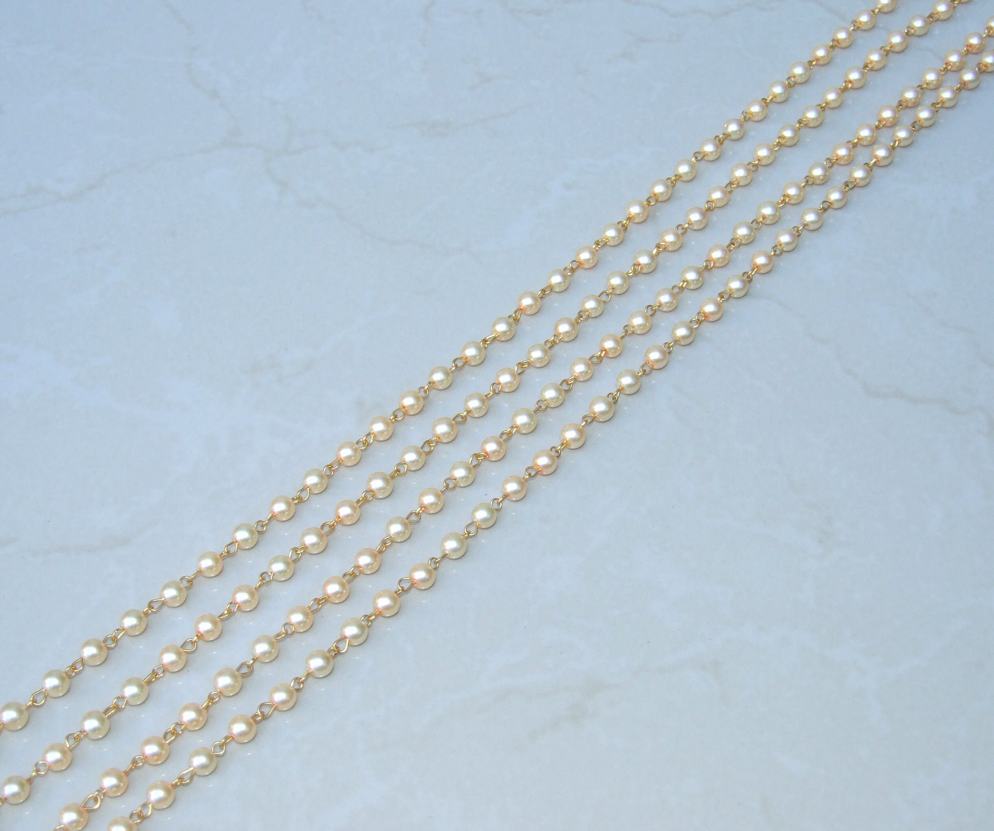 Gold Pearl Rosary Chain, 1 Meter, Bulk Chain, Round Glass Beads, Beaded Chain, Body Chain, Gold Chain, Necklace Chain, Belly Chain, 6mm