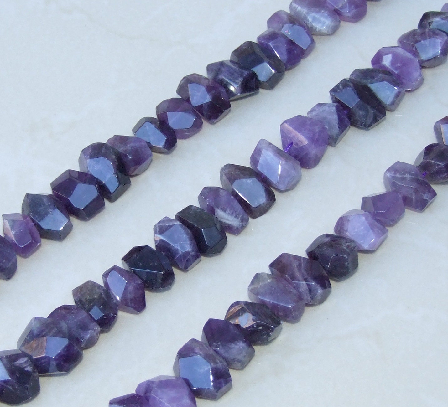 Amethyst Faceted Nugget, Polished Amethyst Beads, Gemstone Beads, Jewelry Stones, Amethyst Nuggets, Half Strand - 12mm x 12mm x 20mm