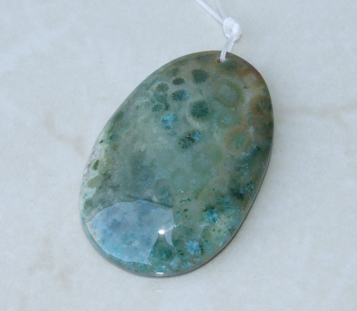 Fossil Coral Agate Pendant, Natural Stone Pendant, Druzy Pendant, Gemstone Pendant, Jewelry Stone, Necklace Pendant, 34mm x 54mm - 9467