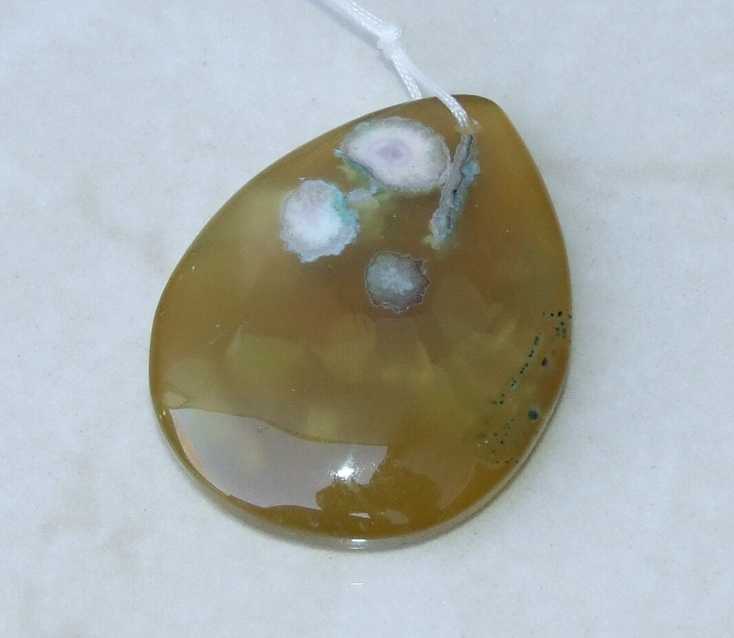 Blossom Agate Pendant, Natural Stone Pendant, Druzy Pendant, Gemstone Pendant, Jewelry Stone, Necklace Pendant, 36mm x 48mm - 9473