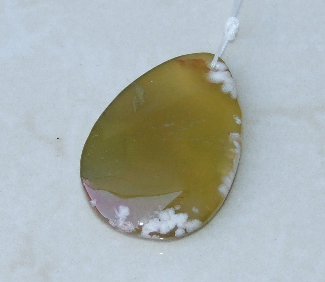 Blossom Agate Pendant, Natural Stone Pendant, Druzy Pendant, Gemstone Pendant, Jewelry Stone, Necklace Pendant, 32mm x 47mm - 9477