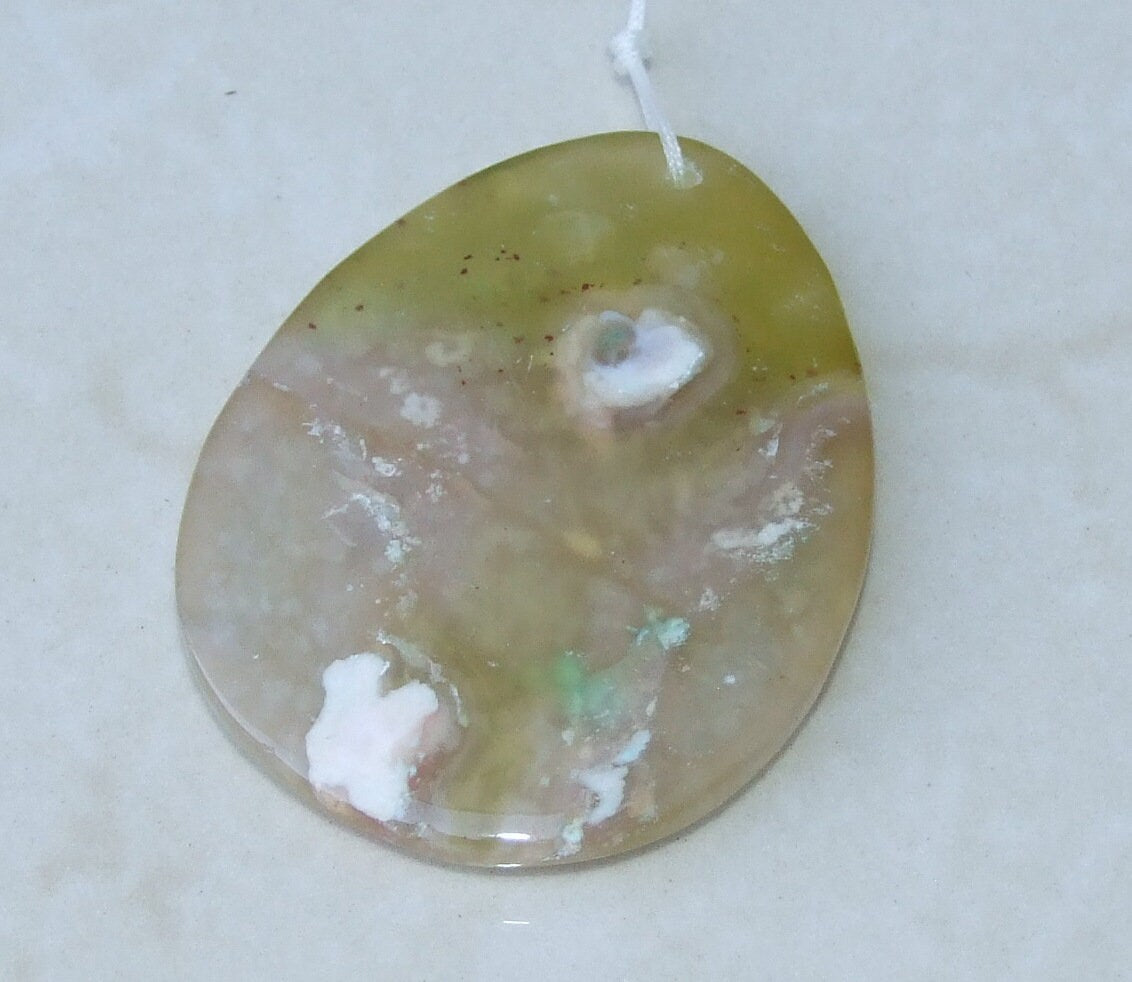 Blossom Agate Pendant, Natural Stone Pendant, Druzy Pendant, Gemstone Pendant, Jewelry Stone, Necklace Pendant, 42mm x 53mm - 9481