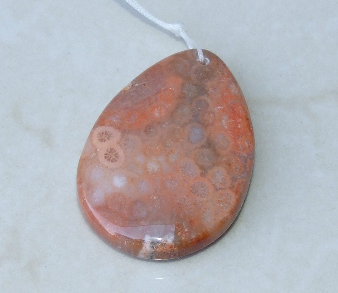 Fossil Coral Agate Pendant, Natural Stone Pendant, Druzy Pendant, Gemstone Pendant, Jewelry Stone, Necklace Pendant, 35mm x 48mm - 9494