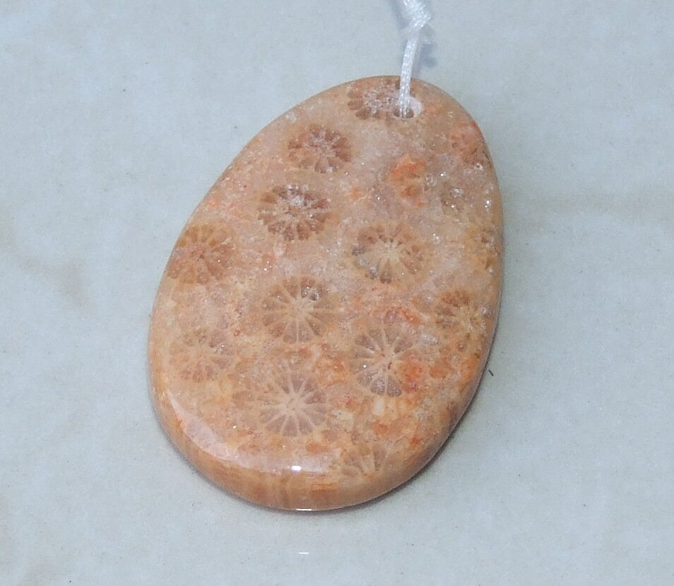 Fossil Coral Agate Pendant, Natural Stone Pendant, Druzy Pendant, Gemstone Pendant, Jewelry Stone, Necklace Pendant, 29mm x 43mm - 9498