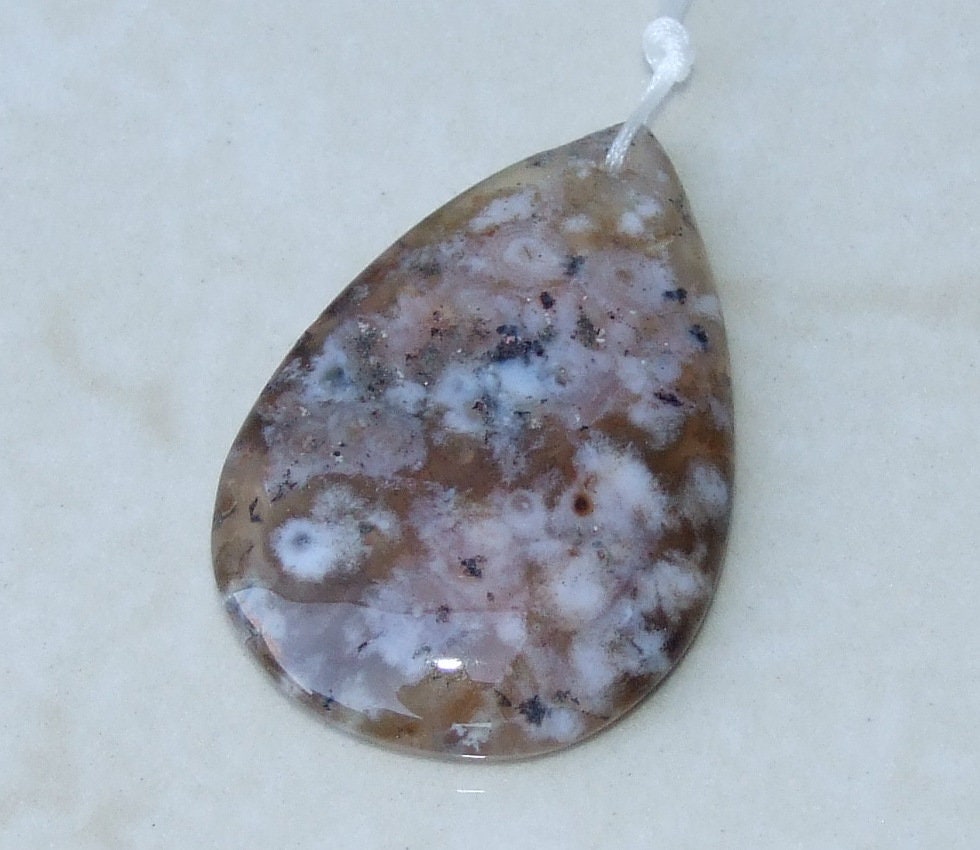 Blossom Agate Pendant, Natural Stone Pendant, Druzy Pendant, Polished Gemstone Pendant, Jewelry Stone, Necklace Pendant, 32mm x 48mm - 9521