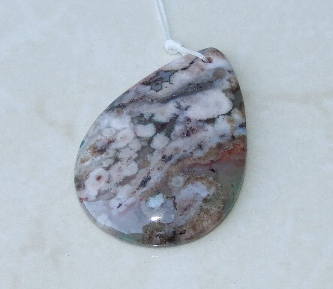 Blossom Agate Pendant, Natural Stone Pendant, Druzy Pendant, Polished Gemstone Pendant, Jewelry Stone, Necklace Pendant, 35mm x 51mm - 9525